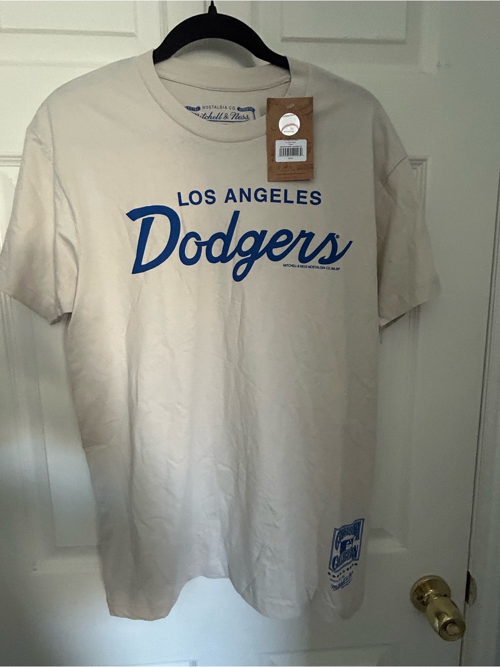 Mitchell & Ness Cream Los Angeles Dodgers Tee with Blue Script